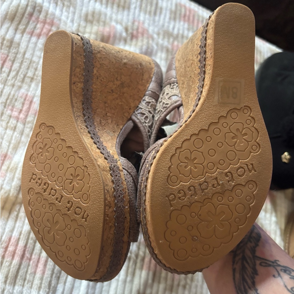Women's Lace Accent Cork Wedge Sandals - Taupe - Picture 6 of 6